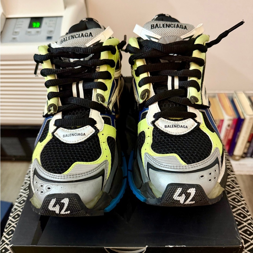 Balenciaga Mens Runner Sneakers - Black, Lime Green, and Silver